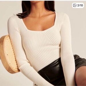 Abercrombie and Fitch Cream Ribbed Knit Sweater Bodysuit